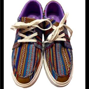 Roper 9.5 USA Angel Fire western Sneakers Shoes Blue Southwestern Canvas Lace Up